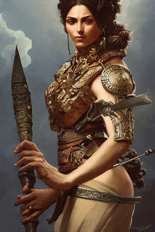 Prompt: a portrait of a anthropomorphic an ancient mesopotamia warrior goddess, D&D, fantasy, intricate, highly detailed, digital painting, artstation, concept art, smooth, sharp focus, illustration, art by caravaggio and artgerm and greg rutkowski and alphonse mucha