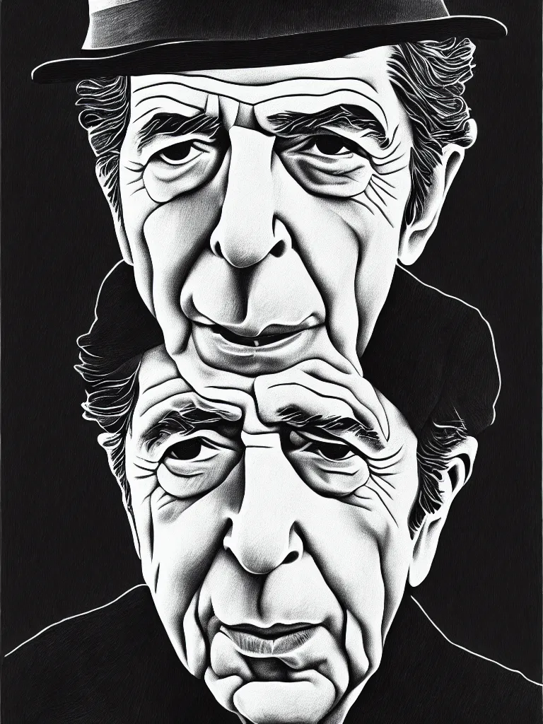 Image similar to line art portrait of leonard cohen.