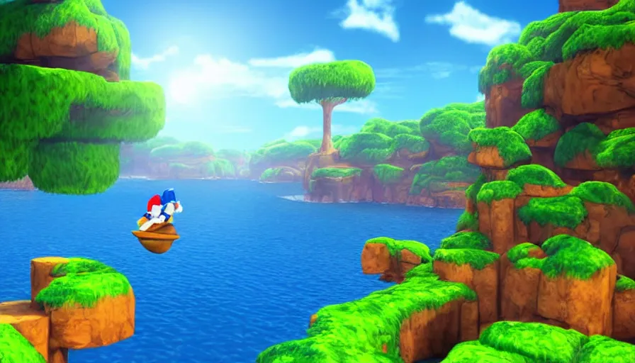 Image similar to beautiful landscape photography in the style of sonic the hedgehog, amazing view, afternoon