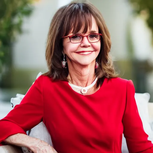 Image similar to dslr portrait still of sally field wearing a beautiful red dress, 8 k 8 5 mm f 1. 4