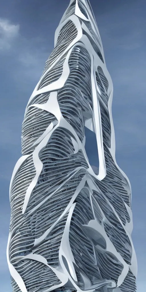 Image similar to epic futuristic tower, highly detailed, realistic, by zaha hadid