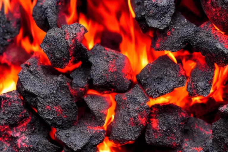 Image similar to smoldering hot black and red coals, closeup macro photo, ultra details,