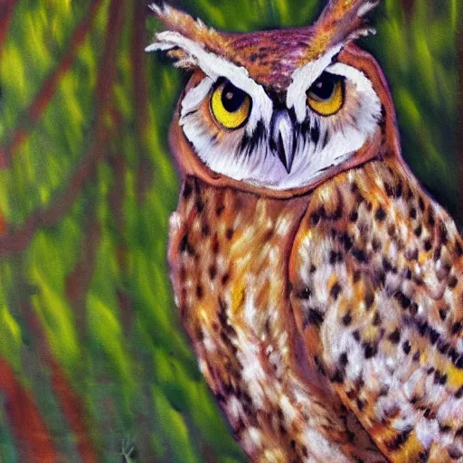 Image similar to impressionist painting of an owl deer hybrid