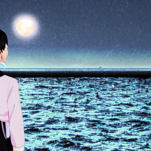 Prompt: A realistic photo of Isshiki Ôtsutsuki with a full moon in the background, hyper-realistic, 8K HDR, 50mm bokeh, fashion photography.
