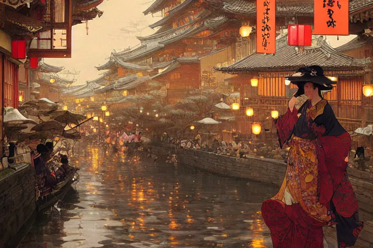 Prompt: a beautiful realistic painting of the lantern festival in old kyoto, intricate, elegant, highly detailed, digital painting, artstation, concept art, by krenz cushart and artem demura and alphonse mucha