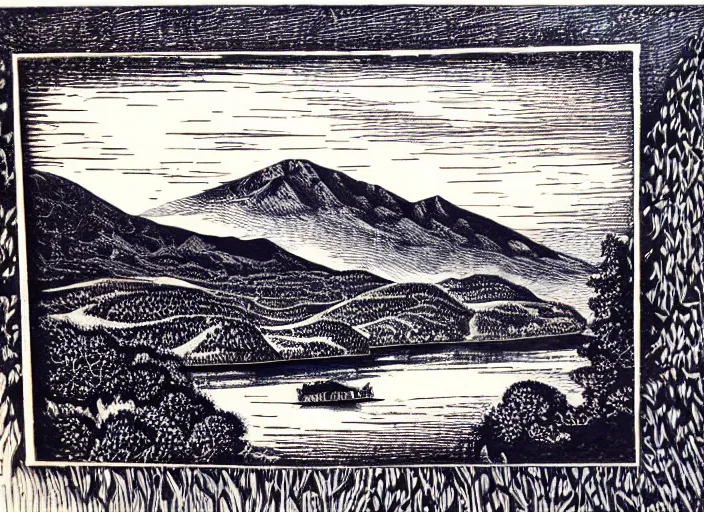 Image similar to a beautiful Wood engraving on paper of The highlands of Scotland