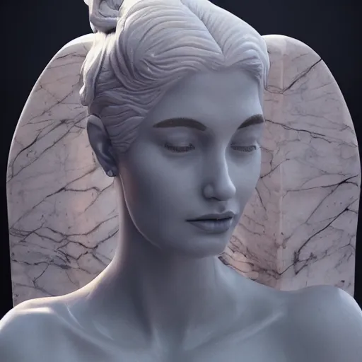 Prompt: neon marble statue of gorgeous woman, hyper realistic render, super detailed, photo quality, octane render, corona render