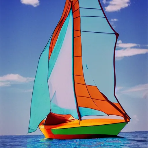 Prompt: colorful sailboat, photorealism, oversaturated blues, velvia film