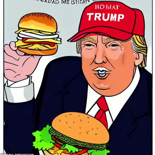 Image similar to Donald Trump with a burger for a head