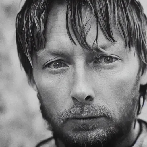 Prompt: thom yorke singer songwriter mtv in 1 9 9 3, ultrafine detail, hyper realistic face, beautiful eyes, chiaroscuro, associated press photo, eyes reflecting into eyes reflecting into infinity