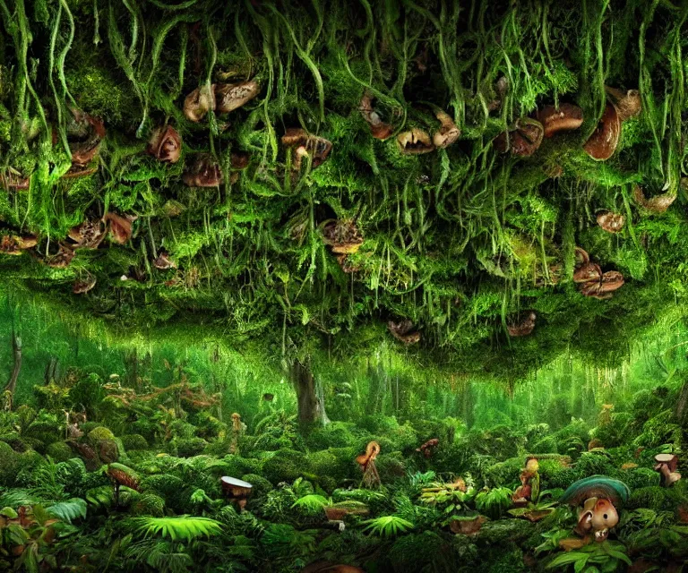 Image similar to a rainforest made of mushrooms, moss, and vines in the style of anti - art trending on artstation deviantart pinterest detailed high resolution hd 8 k