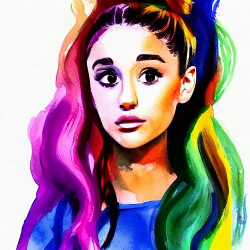 Image similar to portrait of ariana grande, watercolor expressionism, brushstrokes, detailed, digital art, artstation by Dave McKee