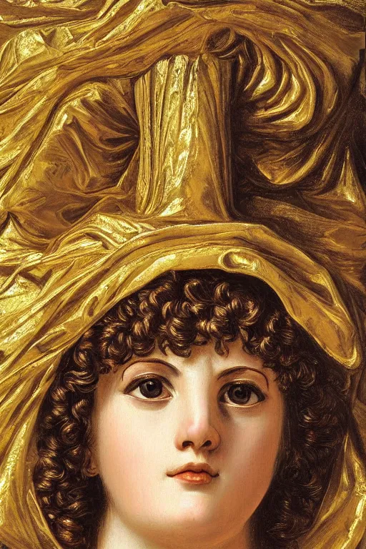 Image similar to Ruth, face closeup, ultra detailed, gold, dressed in roman clothes, ultra detailed, art by Guido Reni style