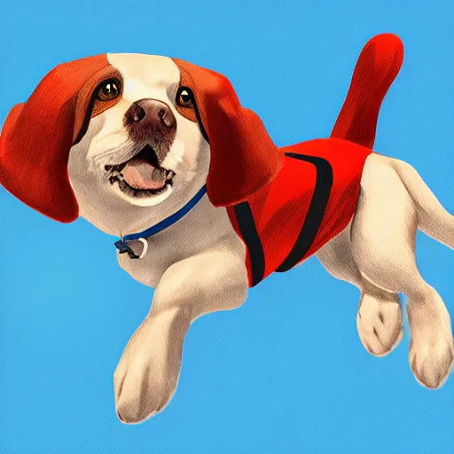 Prompt: digital painting depicting a flying cute planedog