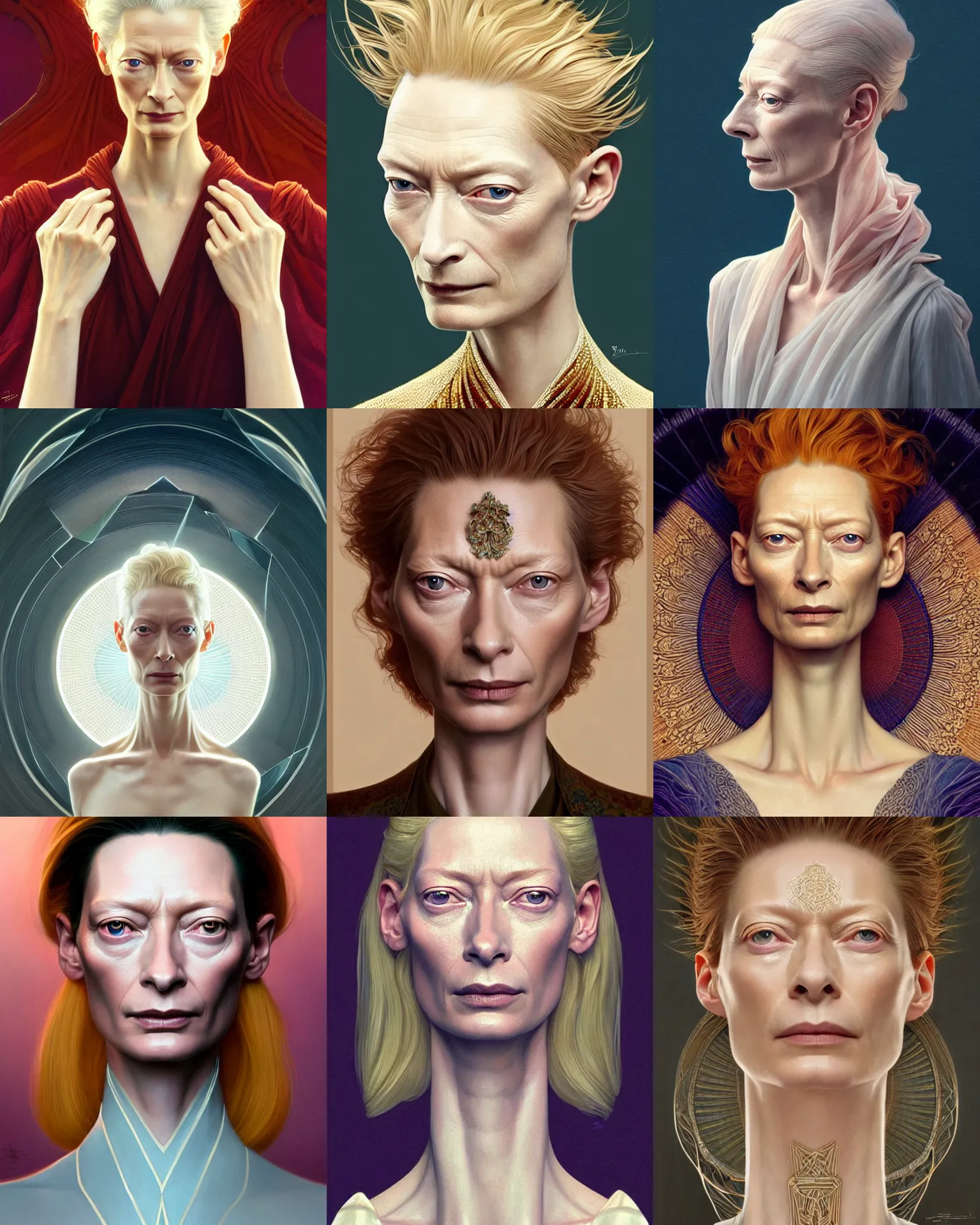 Prompt: symmetry!! full shot!!!! of a beautiful!!!! tilda swinton, pretty face, intricate, elegant, highly detailed, digital painting, artstation, concept art, smooth, sharp focus, illustration, art by artgerm and greg rutkowski and alphonse mucha, 8 k