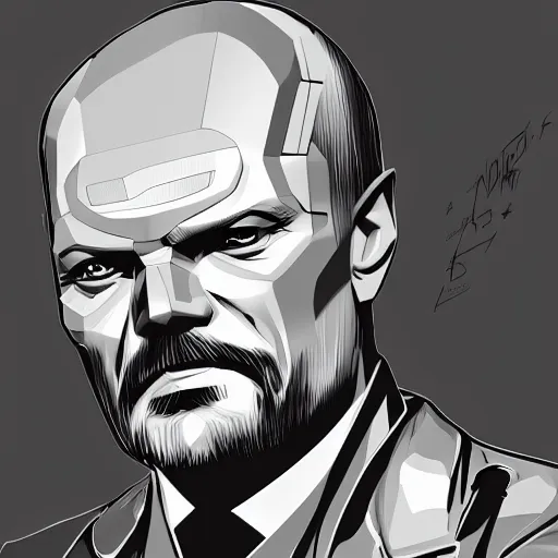 Image similar to cyberpunk vladimir lenin as the leader of a futuristic communist society, cybernetics, sharp lines, digital, artstation, colored in