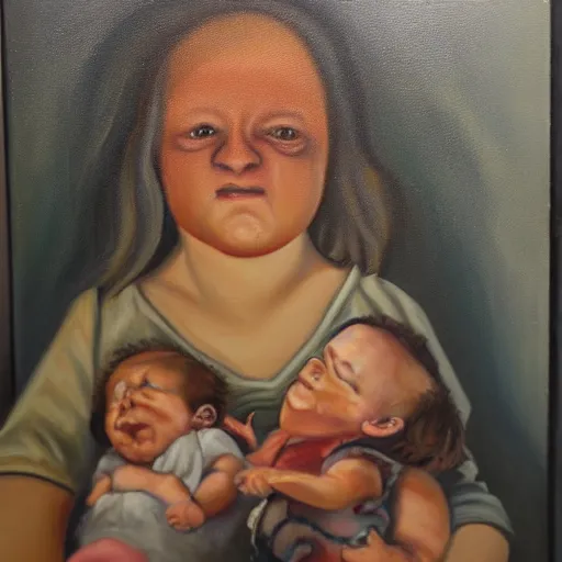 Prompt: the most horrific oil painting to ever exist