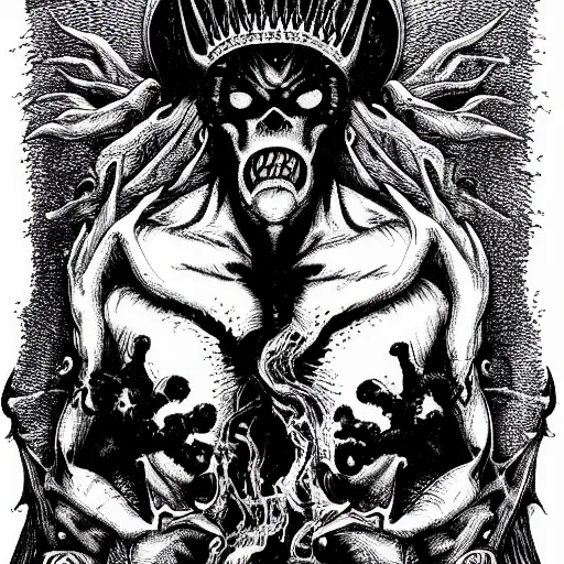 Image similar to I am anti-life. The Beast of Judgement. The dark at the end of everything. Zoomorphic, Deep Space, Anti-God, Apocalypse incarnate, the End of Times, eternal blackness, Superb, Invincible, Merciless, embodiment of Chaos, smoke, ashes, hellfire, fog, feeds on the entire cosmos, King of Entropy, Highly detailed 3d fractal, volumetric lighting, sharp focus, ultra-detailed, hyperrealistic, complex, intricate, 3-point perspective, hyper detailed, unreal engine 5, IMAX quality, cinematic, finely detailed, small details, extra detail, symmetrical, high resolution, rendered 3D model, octane render, arnold render, PBR, path tracing, 8k, 4k, HD, hi-res, award-winning, awe-inspiring, ground-breaking, masterpiece , artgem, Dark Fantasy mixed with Socialist Realism, saturated colours, rich colourful