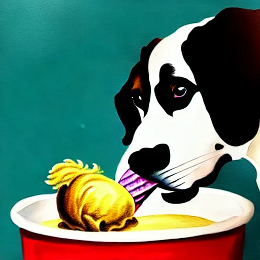 Image similar to painting of a dog eating ice cream