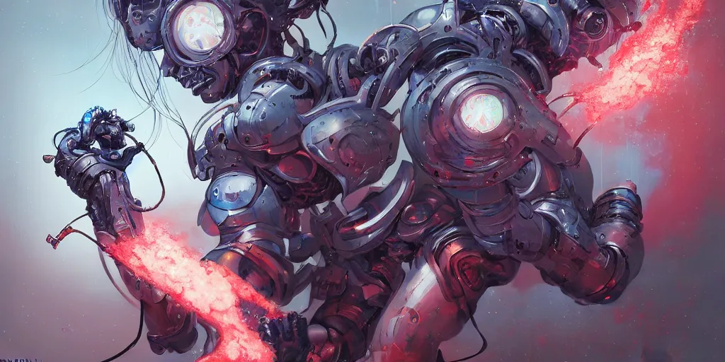 Image similar to hyperrealistic photography of a gorgeous cyborg fighting an annihilation machine in the style of Jin Kagetsu, James Jean and wlop, highly detailed, masterpiece, award-winning, sharp focus, intricate concept art, ambient lighting, 8k, artstation