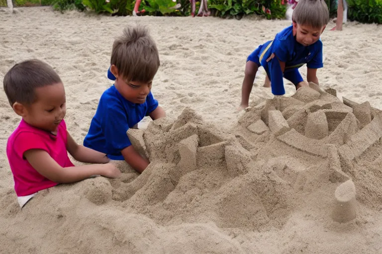 Image similar to children touching a sand castle