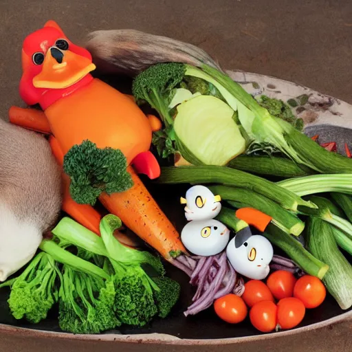 Image similar to beaver, duck, vegetables