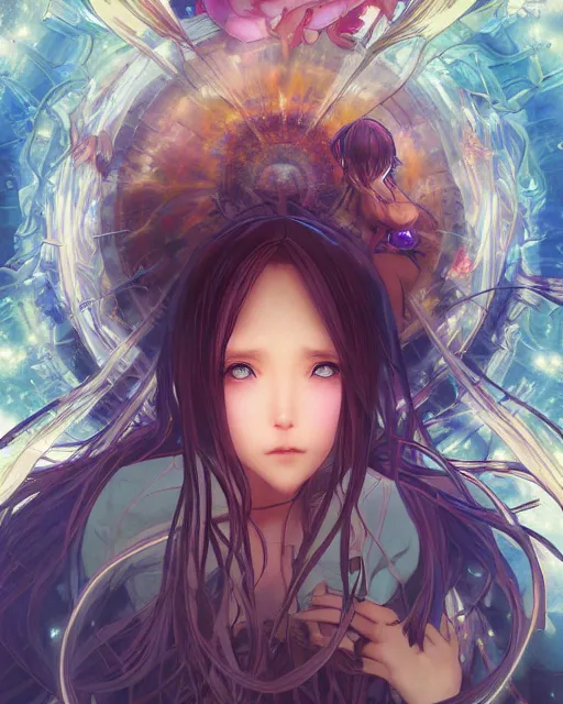 Image similar to illustration of an anime girl entranced bewitched mesmerized hypnotized mind controlled, spirals in eyes, by artgerm and wlop and greg rutkowski and alphonse mucha, digital art, extreme detail, realistic lighting, cinematic composition, concept art, sharp focus, colorful, photorealistic, 8 k