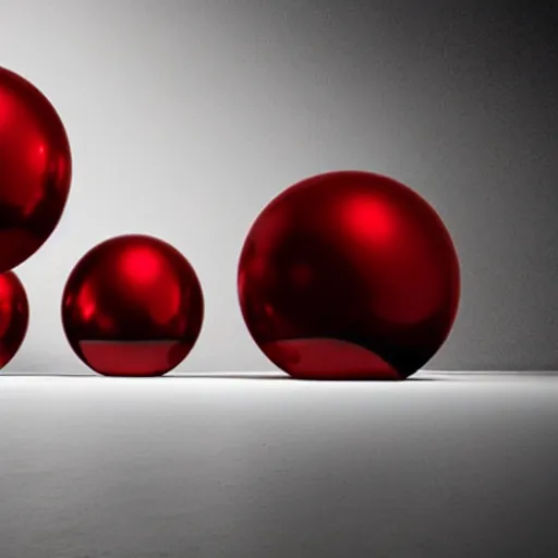 Prompt: chrome spheres on a red cube by jan van ravesteyn
