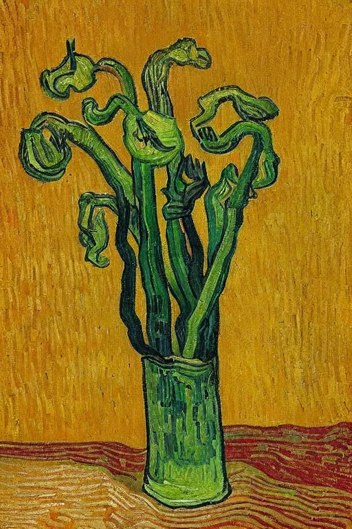 Image similar to Fiddleheads, painted by Vincent Van Gogh (1890), oil on canvas, detailed brushstrokes