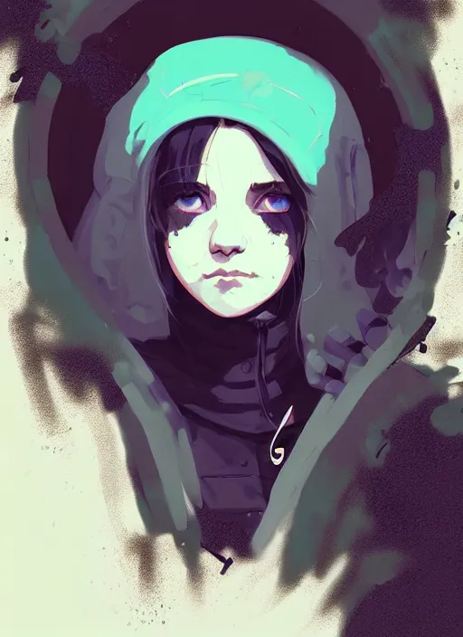 Prompt: highly detailed portrait of a sewer punk lady student, blue eyes, hoodie, white hair by atey ghailan, by greg rutkowski, by greg tocchini, by james gilleard, by joe fenton, by kaethe butcher, gradient blue, black, brown and cyan color scheme, grunge aesthetic!!! ( ( graffiti tag wall background ) )