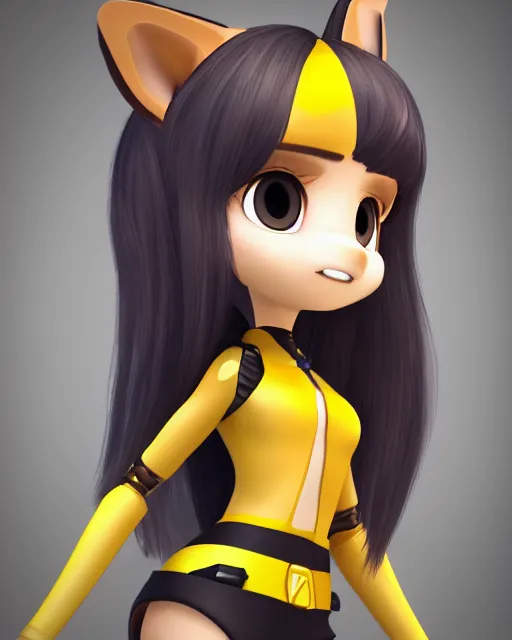 Image similar to female bumblebee mini cute style, highly detailed, rendered, ray - tracing, cgi animated, 3 d demo reel avatar, style of maple story and zootopia, maple story gun bumblebee girl, bee chibi, soft shade, soft lighting