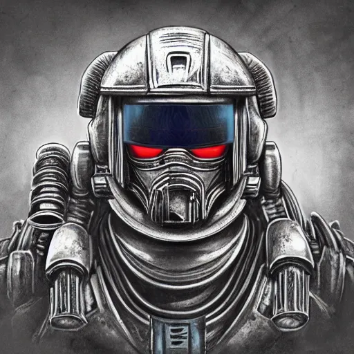 Image similar to an technical illustration of the helmet of a space marine from warhammer 4 0 k