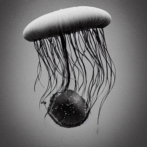Prompt: monochrome alien jellyfish, water