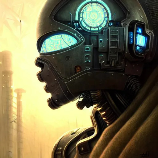 Prompt: low angle shot of a cyberpunk robot character in chernobyl, intricate, elegant, highly detailed, centered, digital painting, artstation, concept art, smooth, sharp focus, illustration, artgerm, Tomasz Alen Kopera, Peter Mohrbacher, donato giancola, Joseph Christian Leyendecker, WLOP, Boris Vallejo