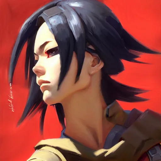 Image similar to Greg Manchess portrait painting of Mikasa Ackermann as Overwatch character, medium shot, asymmetrical, profile picture, Organic Painting, sunny day, Matte Painting, bold shapes, hard edges, street art, trending on artstation, by Huang Guangjian and Gil Elvgren and Sachin Teng