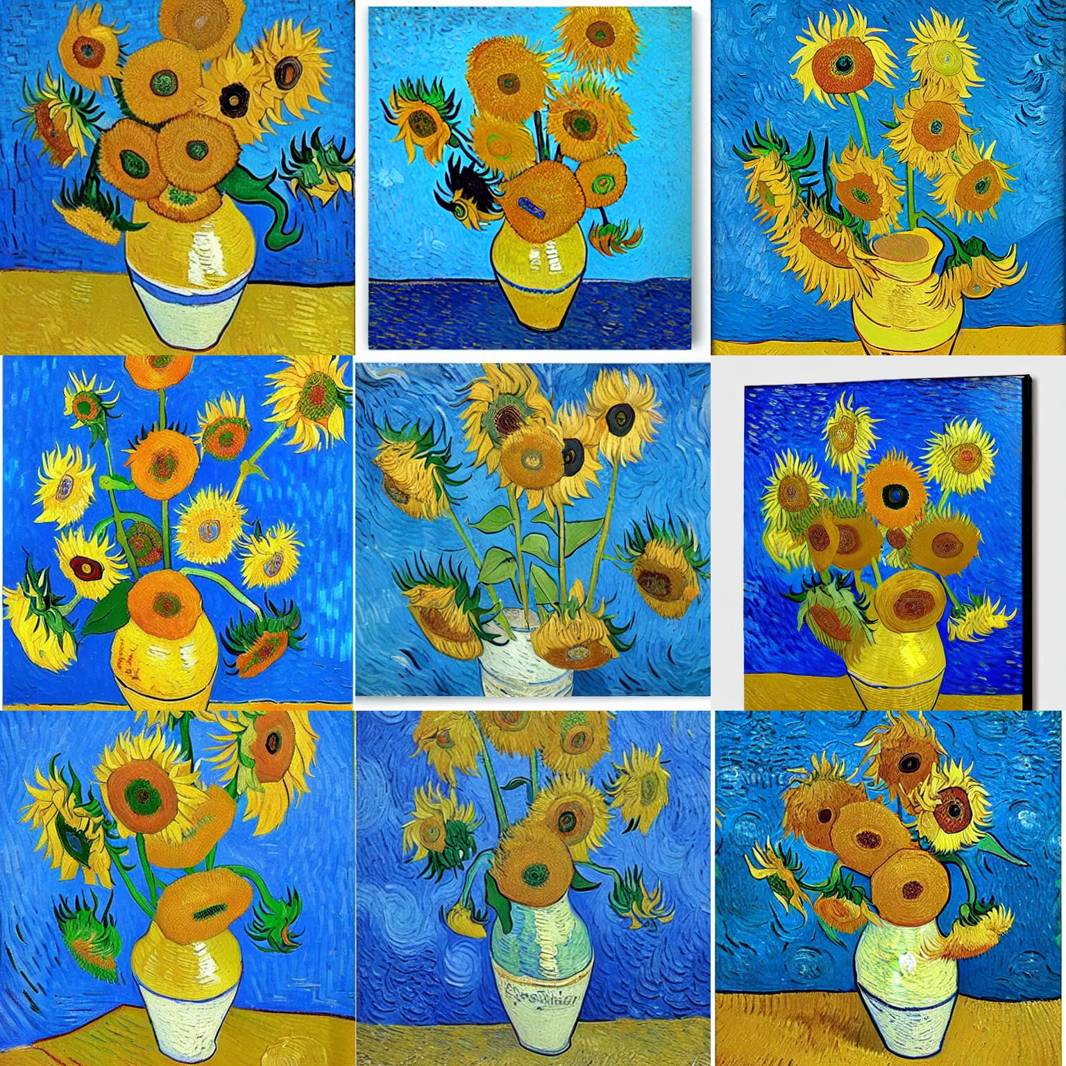 Prompt: van gogh sunflowers with blue color