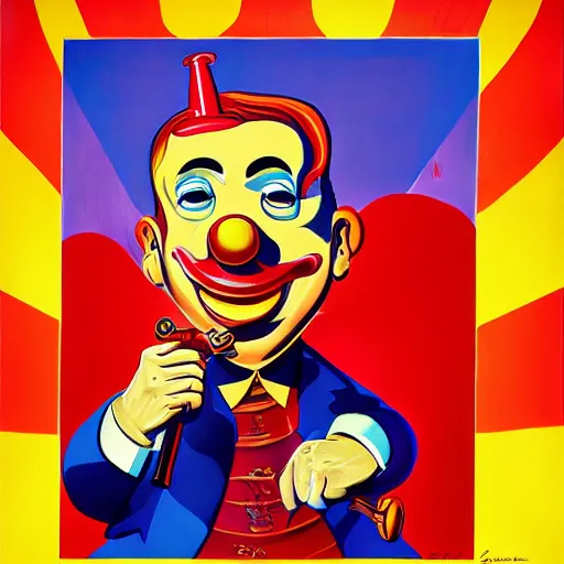 Prompt: champagne communist clown, soviet propaganda, vivid colors, poster art style, detailed image, saturated colors, dominating red, detailer portrait, male face