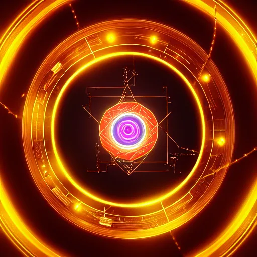 Image similar to horizontal centered electron tube with concentric rings around it, glowing, fantasy, networking, camera shutter iris, singularity, circuitry, explosion, dramatic, intricate, elegant, highly detailed, digital painting, network, artstation, concept art, smooth, sharp focus, illustration, octane render