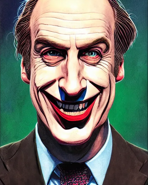 Image similar to portrait of saul goodman as the joker, illustration, art by neil gaiman and peter elson