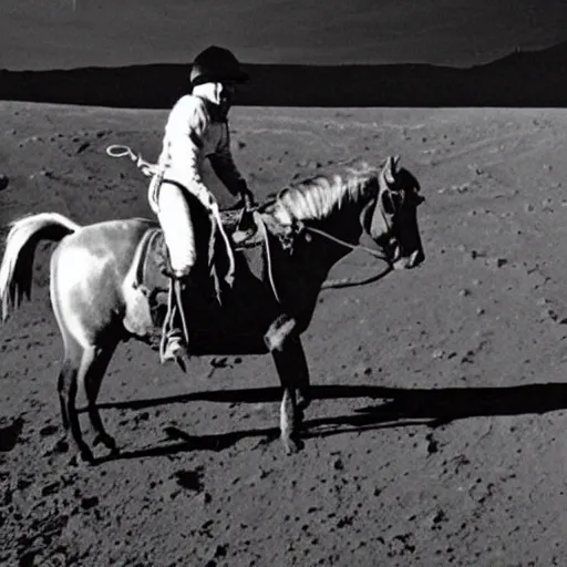 Prompt: john wayne riding a horse on the moon