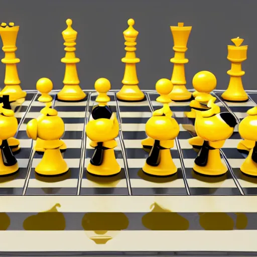 Prompt: a chess board but all the figures are minions, 4k, hyperrealistic, 3d render, smooth, vector