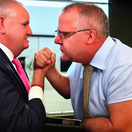 Image similar to scott morrison vs anthony albanese arm wrestle