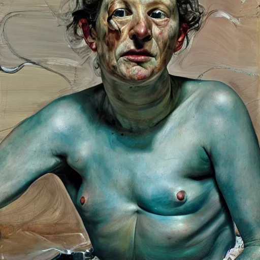 Prompt: high quality high detail painting by lucian freud and jenny saville, hd, madly in love, turquoise