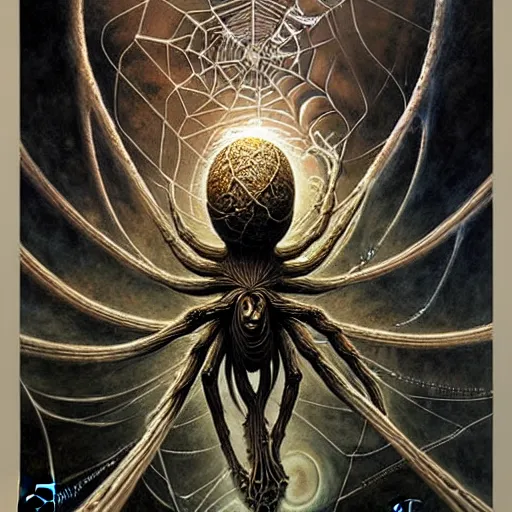 Image similar to cosmic fractal spider by giger, by tomasz alen kopera and peter mohrbacher.