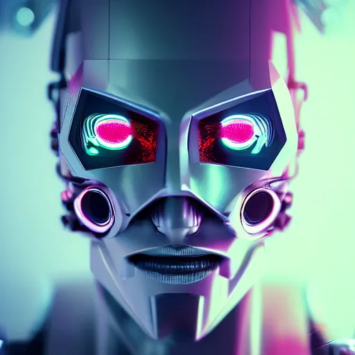 Image similar to cyberpunk face, cyborg, raytracing, depth of field, 80mm focus length, futuristic digital art