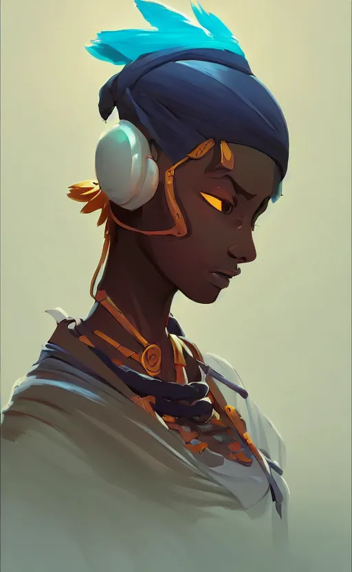 Image similar to tribal afrika teenage hacker, Video game character design , asymmetrical, profile, 2d game fanart behance hd by Jesper Ejsing, by RHADS, Makoto Shinkai and Lois van baarle, ilya kuvshinov, rossdraws global illumination