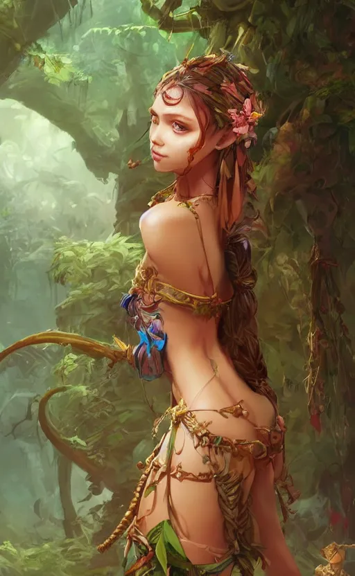 Prompt: An beautiful digital painting of an jungle princess, by Stanley Artgerm Lau, WLOP, Rossdraws, James Jean, Andrei Riabovitchev, Marc Simonetti, and Sakimichan, trending on artstation, SFW version