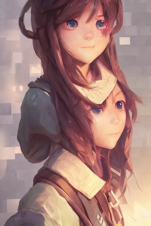 Image similar to steve from minecraft, full face, anime, fantastic details, pixiv, hyperdetailed unreal engine, stanley artgerm lau, wlop, rossdraws, james jean marc, simonetti ruan jia and mandy jurgens and artgerm and sakimichan, yuru camp, moe, illustration, digital art, concept art, manga cover