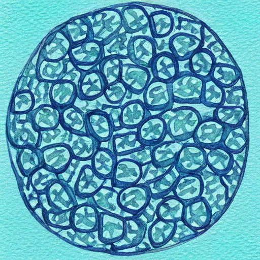 Image similar to highly intricate interlocking tiny aqua blue blobs, watercolor pen drawing