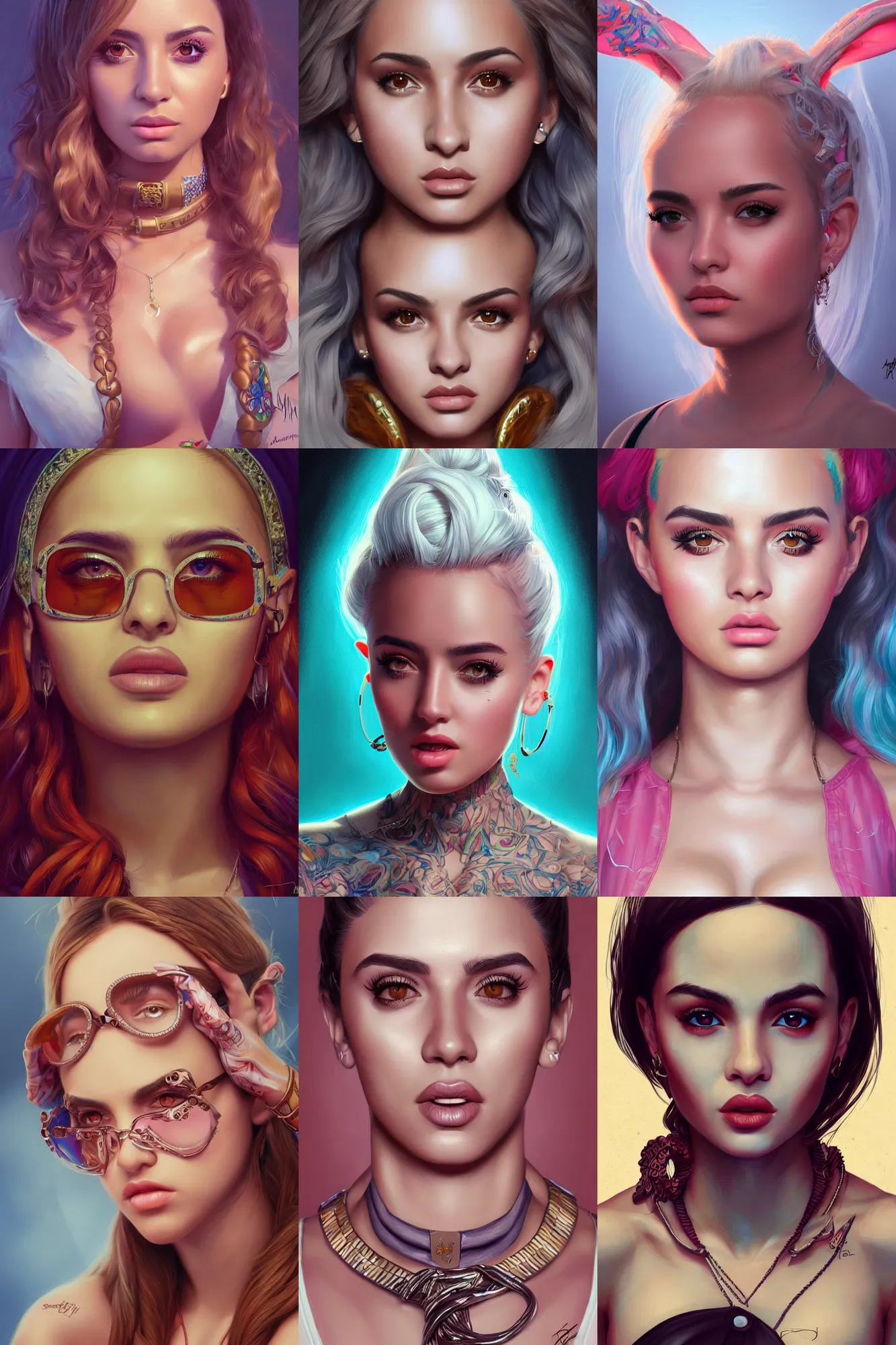 Prompt: rosalia, j balvin and bad bunny, highly detailed, highly detailed, digital painting, trending on artstation, concept art, sharp focus, illustration, art by artgerm, old masters, maher morcos